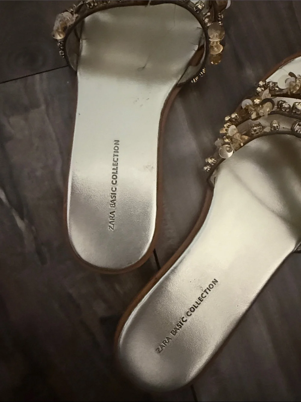 Zara Women’s Gold Embellished Slide Sandals - Picture 3 of 5